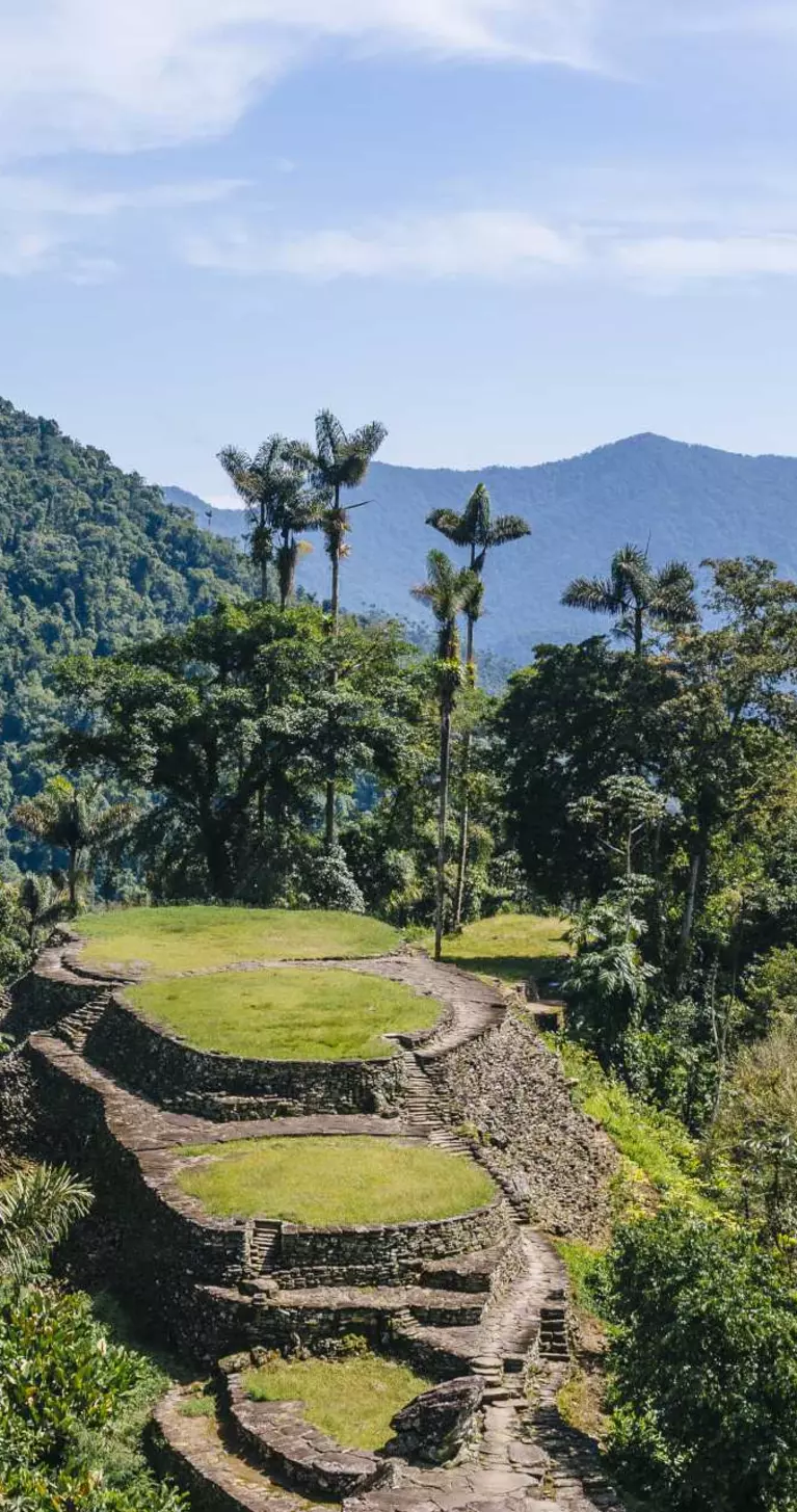 Panoramic view on the terraces of the Lost City (Ciudad Perdida) in the Sierra Nevada de Sante Marta- Santa Marta, Magdalena, Colombia