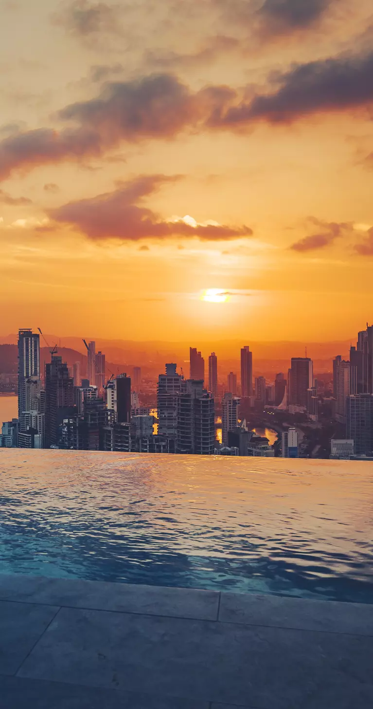 Beautiful view over Panama City at sunset