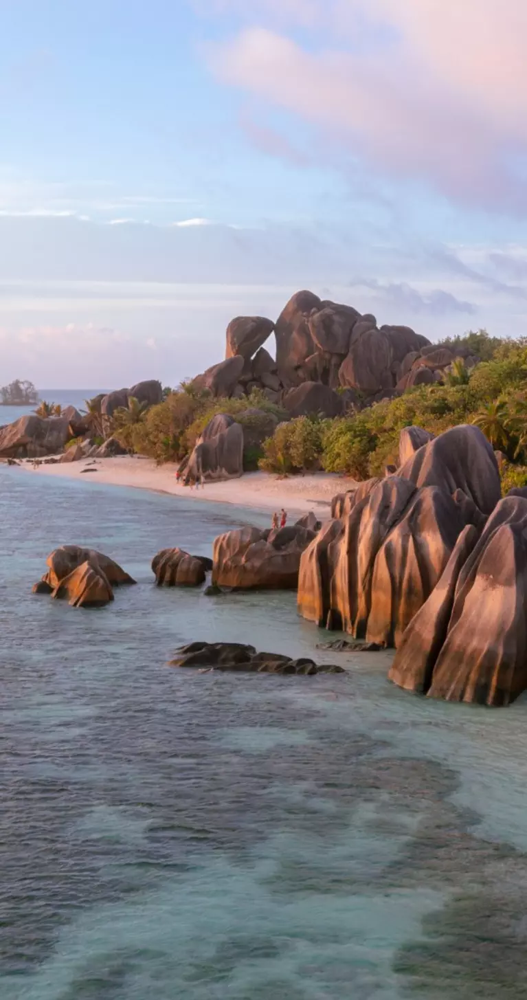 Beautiful landscape at Anse Source d'Argent beach on La Digue in the Seychelles