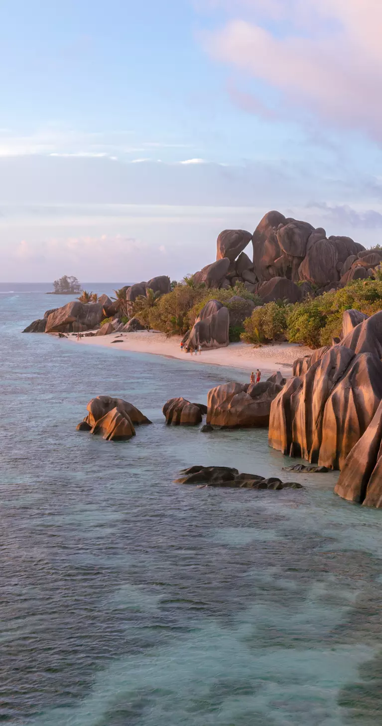 Beautiful landscape at Anse Source d'Argent beach on La Digue in the Seychelles