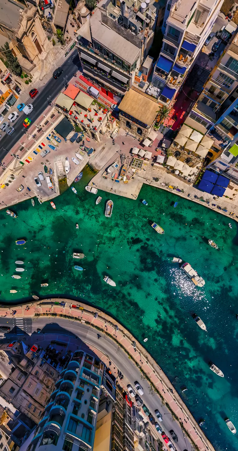 A bird's eye view of Spinola Bay in St Julians, Malta