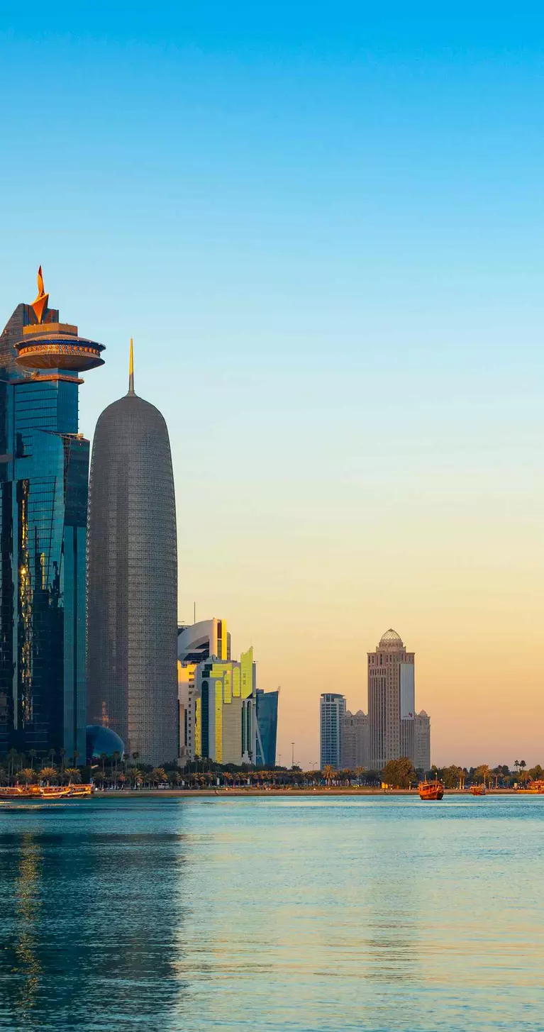 The Downtown Doha City Corniche Skyline at Twilight