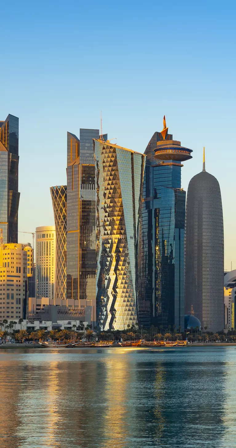 The Downtown Doha City Corniche Skyline at Twilight