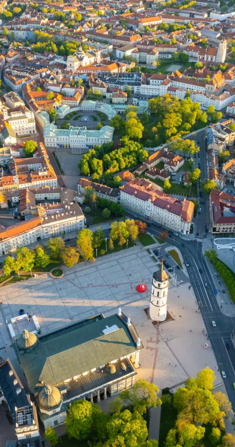 Aerial spring evening view in sunny Vilnius old town