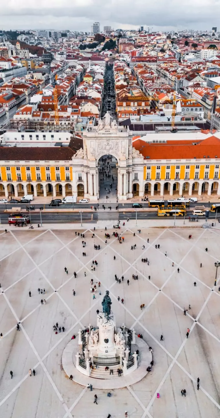 Aerial view of Praça do Comércio, Lisbon, Portugal