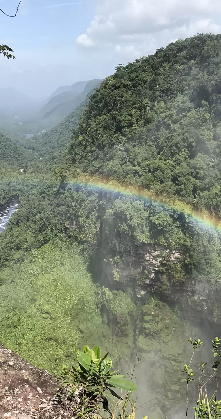 Rainbow over the valley of Kaieteur Falls, cataract on the Potaro River, west-central Guyana