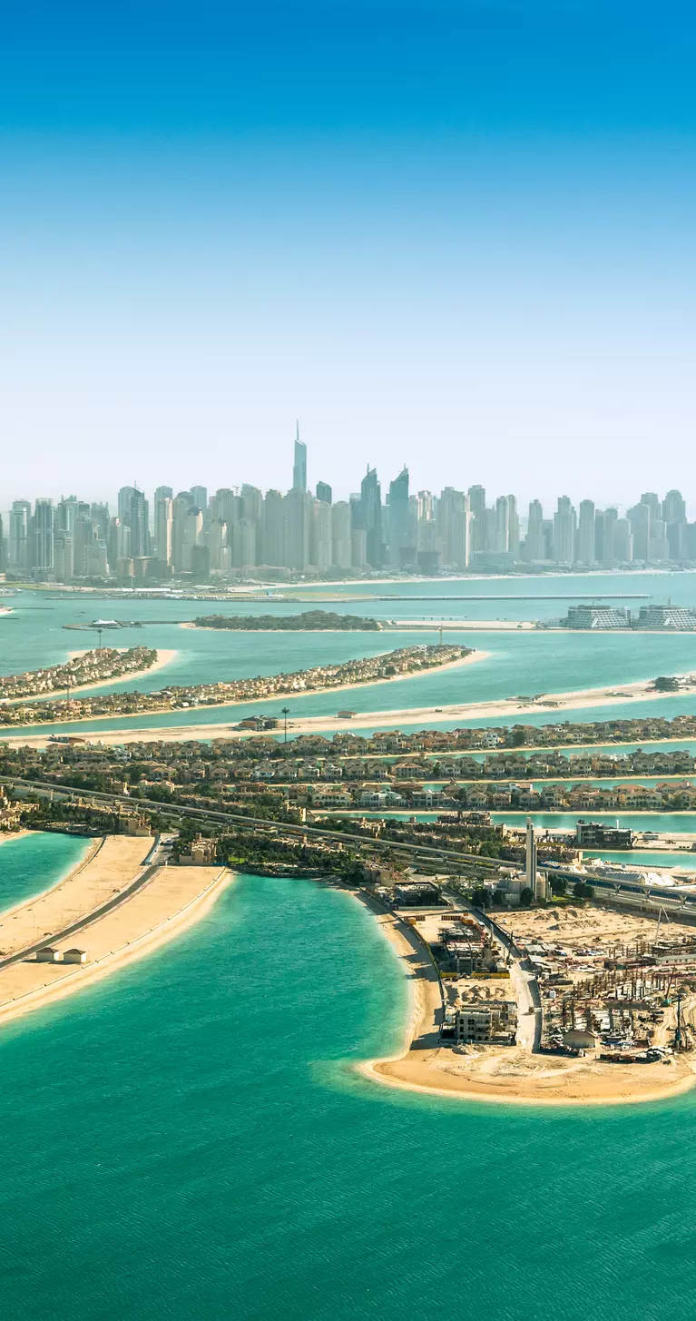 The Palm Jumeirah, with Dubai skyline in background