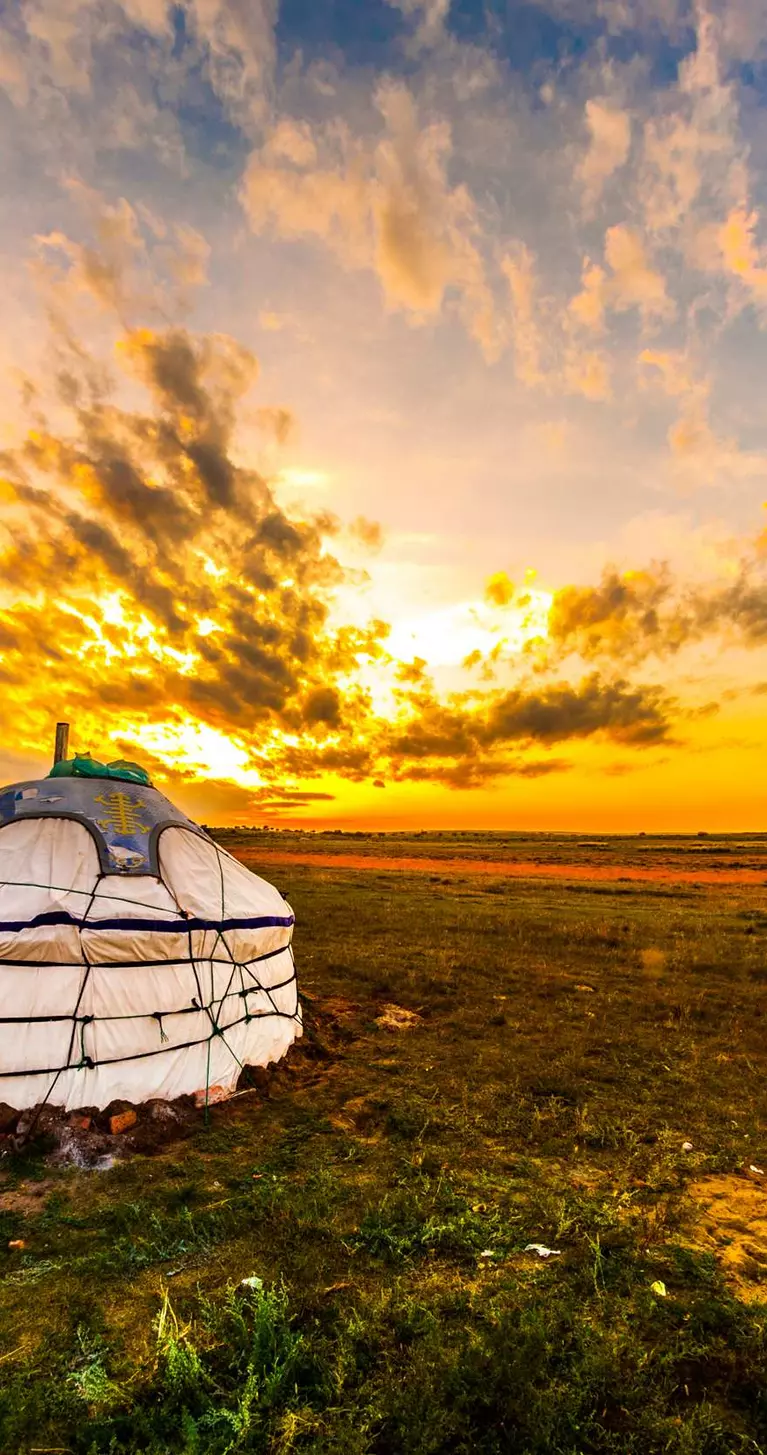Traditional circular yurt in the Mongolian-Manchurian steppe