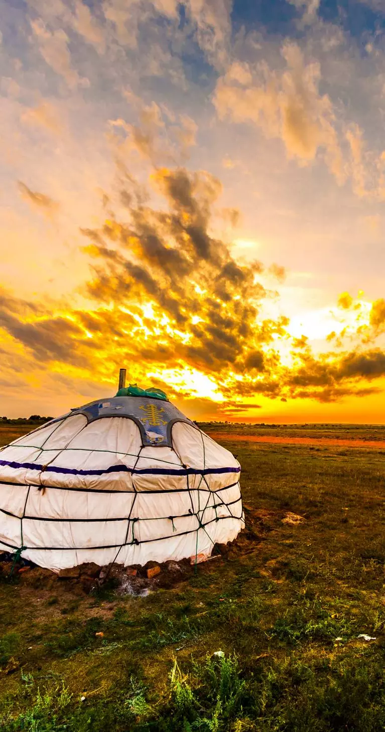 Traditional circular yurt in the Mongolian-Manchurian steppe