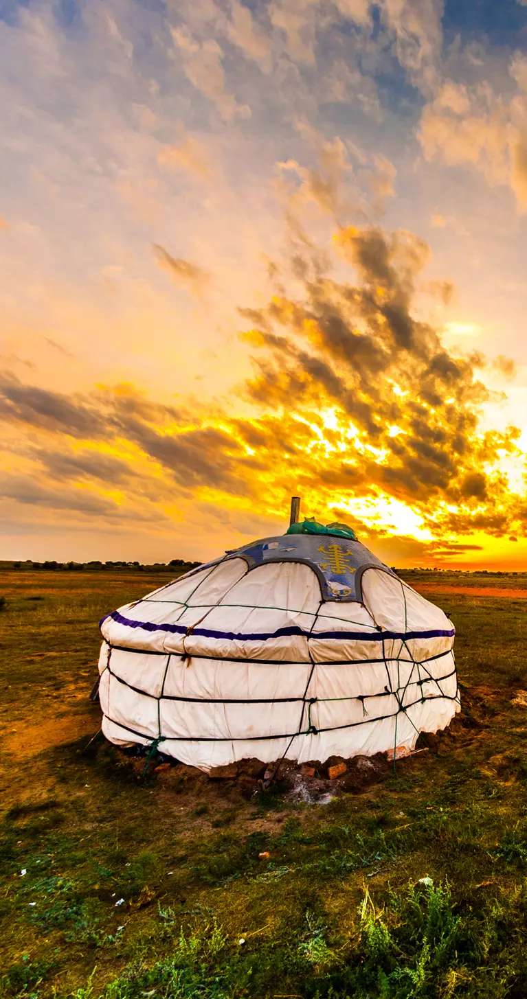 Traditional circular yurt in the Mongolian-Manchurian steppe