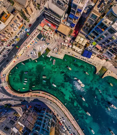 A bird's eye view of Spinola Bay in St Julians, Malta