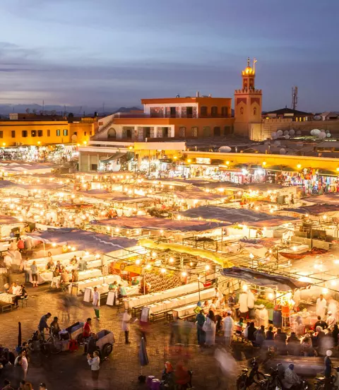 Djemaa El Fna, Marrakesh's main square in Morocco.