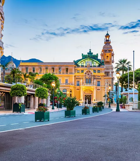 Street view at sunset in Monte Carlo, French Riviera