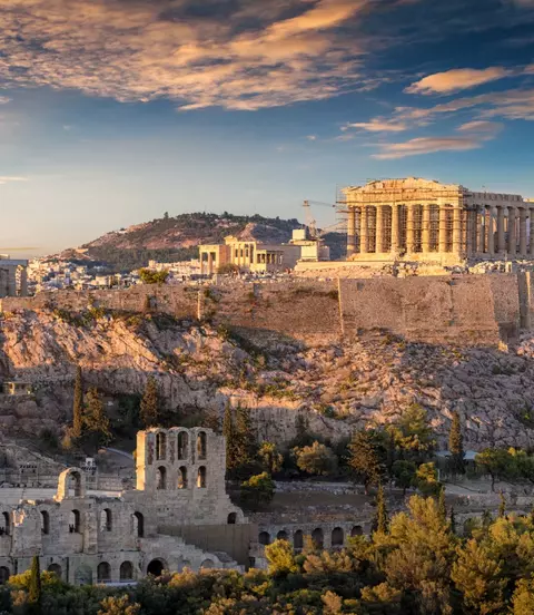 The Acropolis of Athens, Greece, with the Parthenon Temple during sunset