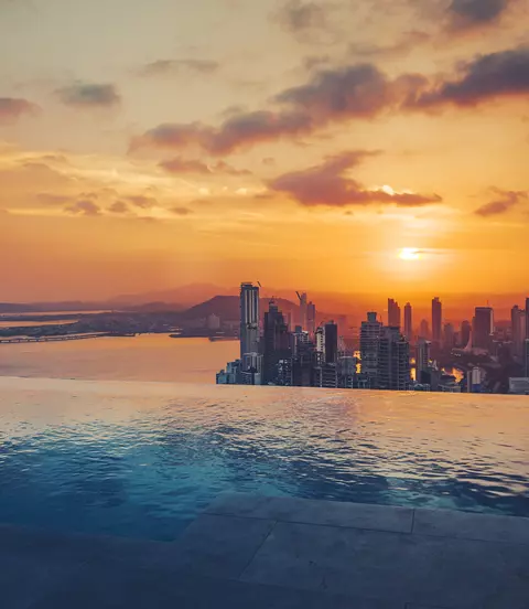 Beautiful view over Panama City at sunset