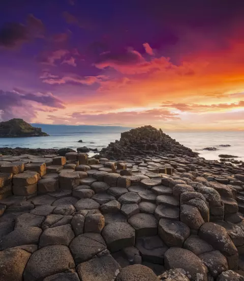 Colourful sunset at the Giant's Causeway Northern Ireland