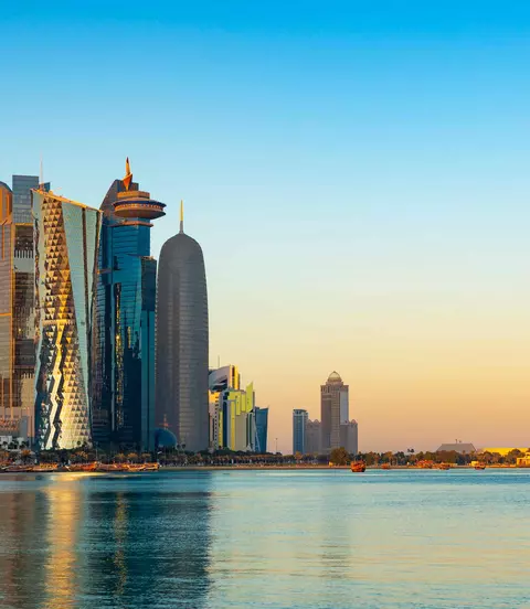 The Downtown Doha City Corniche Skyline at Twilight