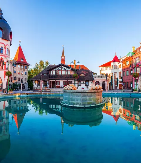Panorama of historical architectural Courtyard of Europe in Komarno, Slovakia