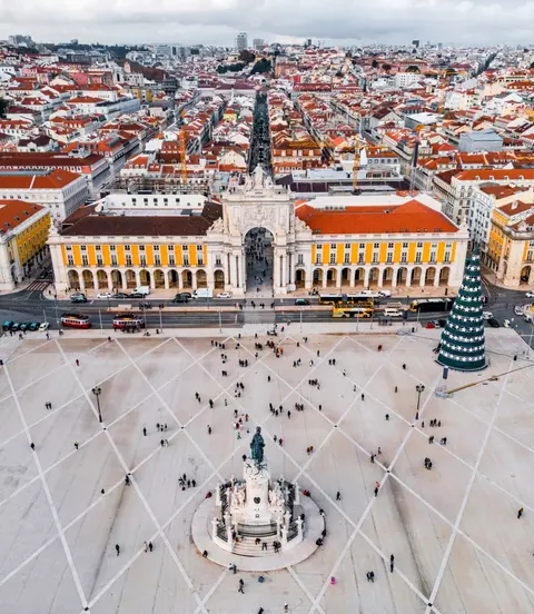 Aerial view of Praça do Comércio, Lisbon, Portugal