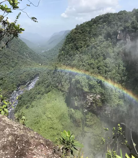 Rainbow over the valley of Kaieteur Falls, cataract on the Potaro River, west-central Guyana