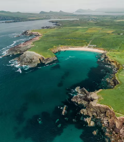 Scenic aerial view of the peninsula seaside in summer
