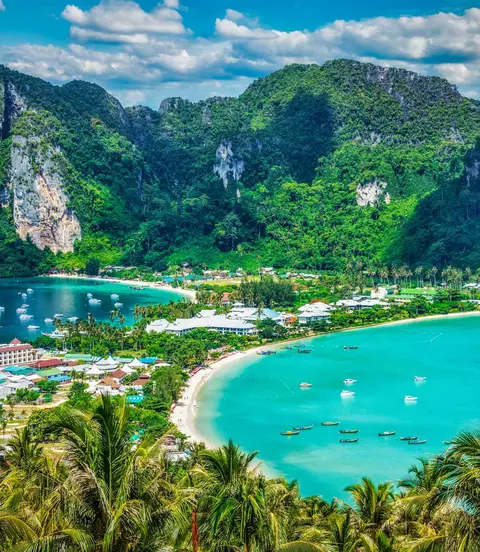Panoramic aerial view of Phi Phi Don Island, Krabi, Thailand