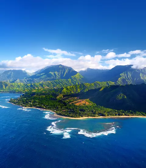 Beautiful aerial view of spectacular Na Pali coast, Kauai, Hawaii
