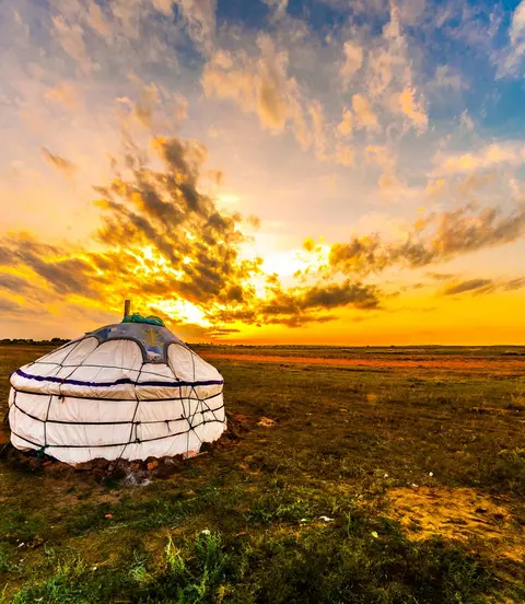 Traditional circular yurt in the Mongolian-Manchurian steppe