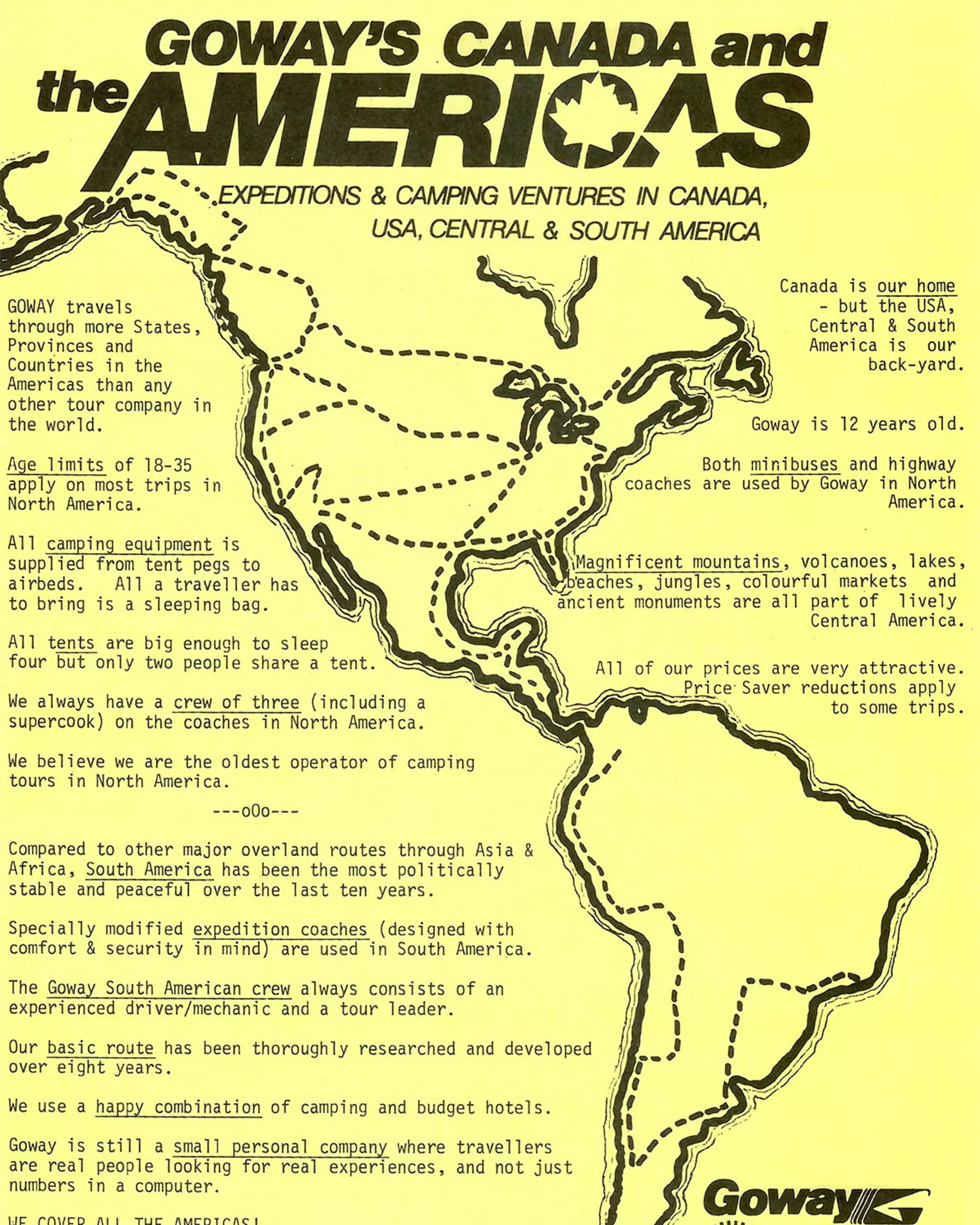 A 1982 flyer advertising travel across the Americas.