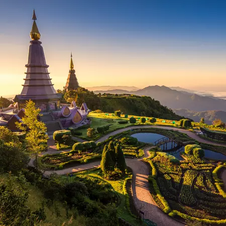 Landscape of two pagodas in Chiang Mai