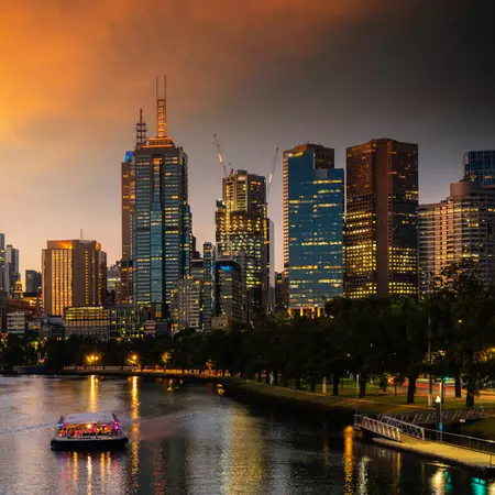 Landscape of Melbourne City over Maribyrnong River