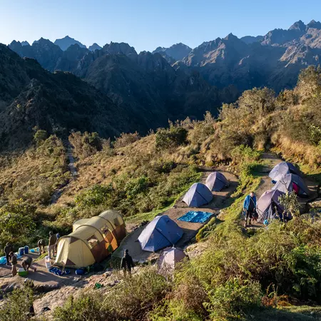 Beautiful mountain views from our tent and campground on the Inca Trail in Peru