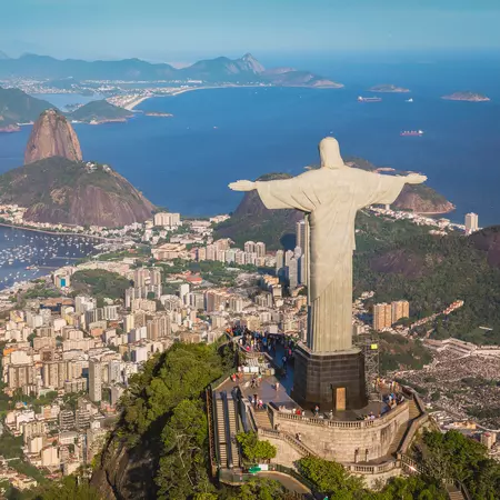 Rio de Janeiro, Brazil : Aerial view of Christ and Botafogo Bay