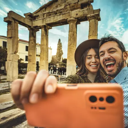 Selfie in front of ancient ruins, Athens