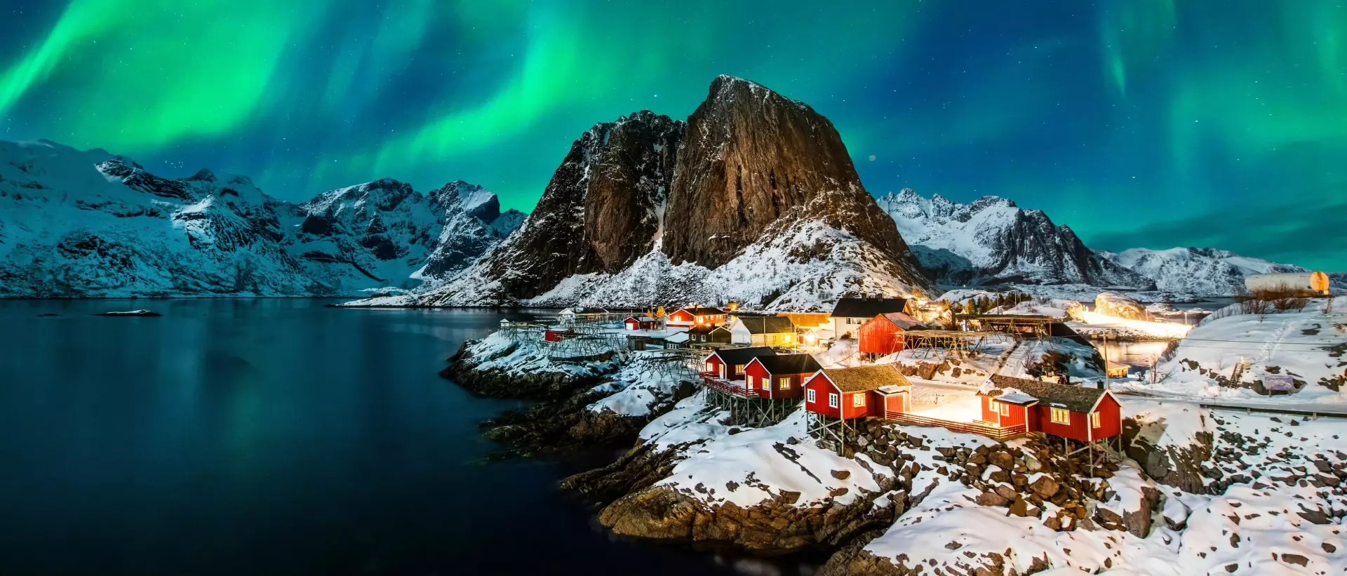 Aurora borealis over Hamnoy in Norway.