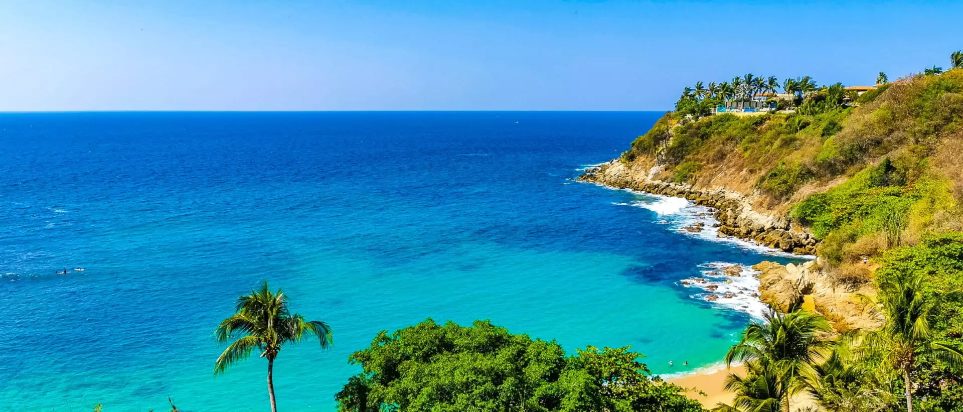 Panoramic view of Carrizalillo beach in Oaxaca Mexico.