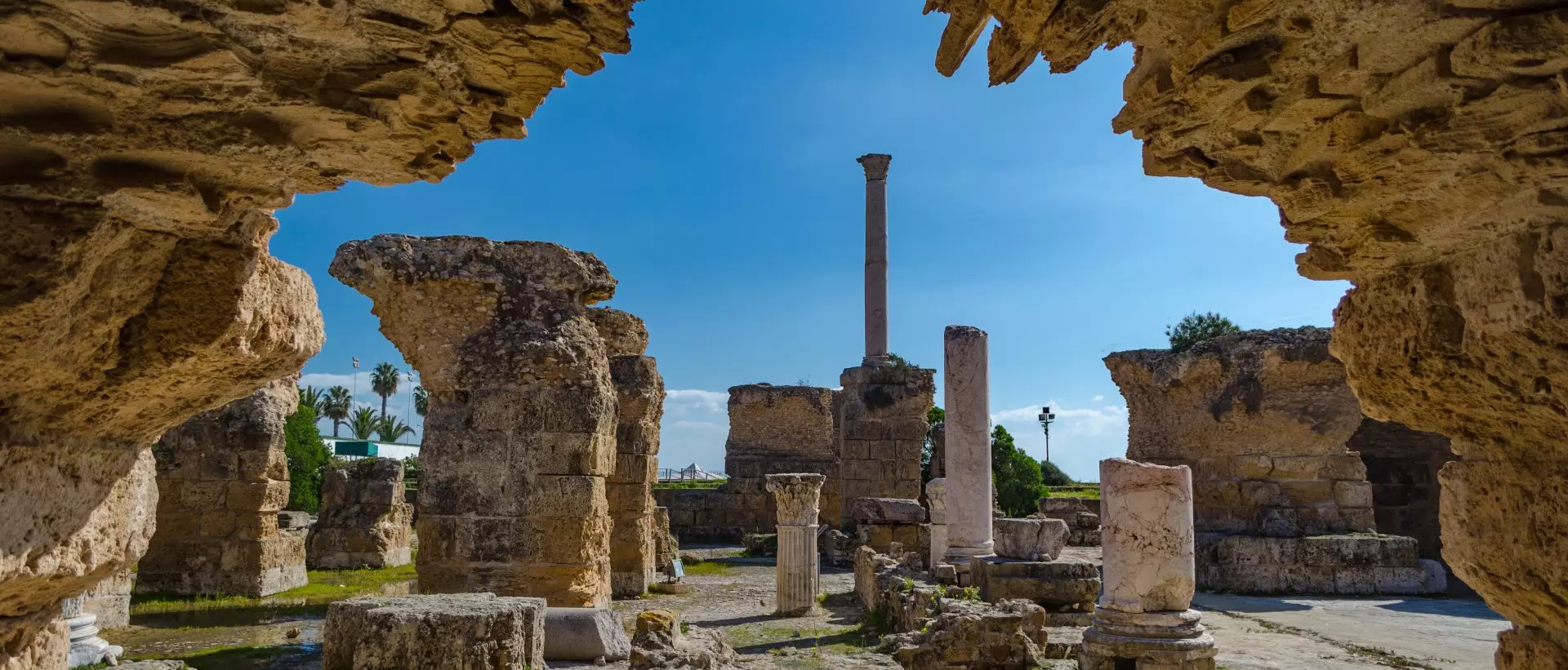 View of the Antonine Baths in the ancient city of Carthage, Tunisia.