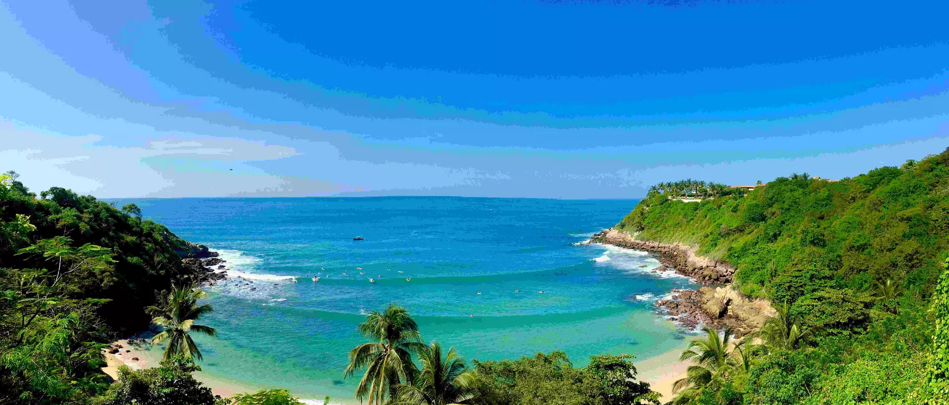 Panoramic view of Carrizalillo beach in Oaxaca Mexico.