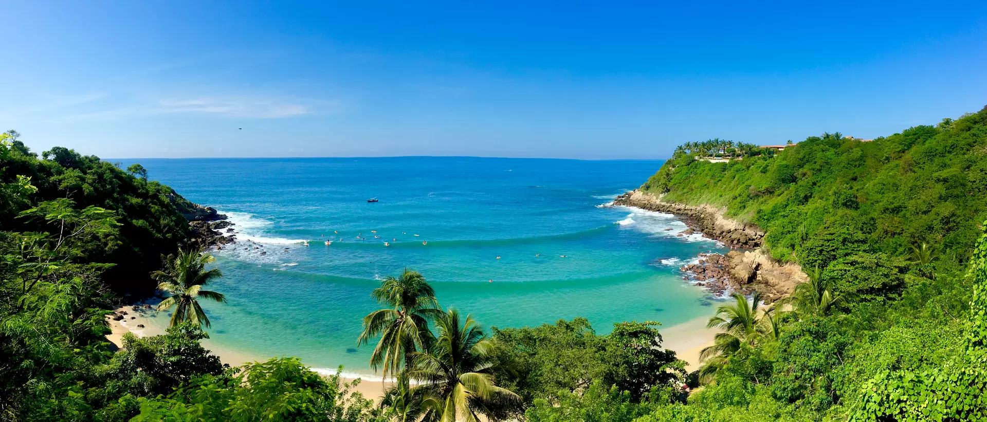 Panoramic view of Carrizalillo beach in Oaxaca Mexico.
