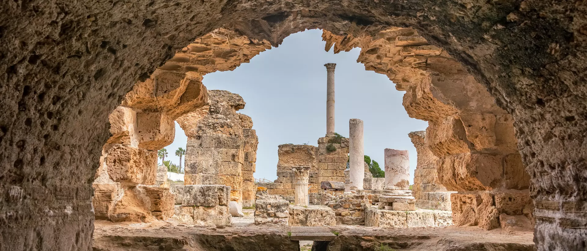 View of the Antonine Baths in the ancient city of Carthage, Tunisia.