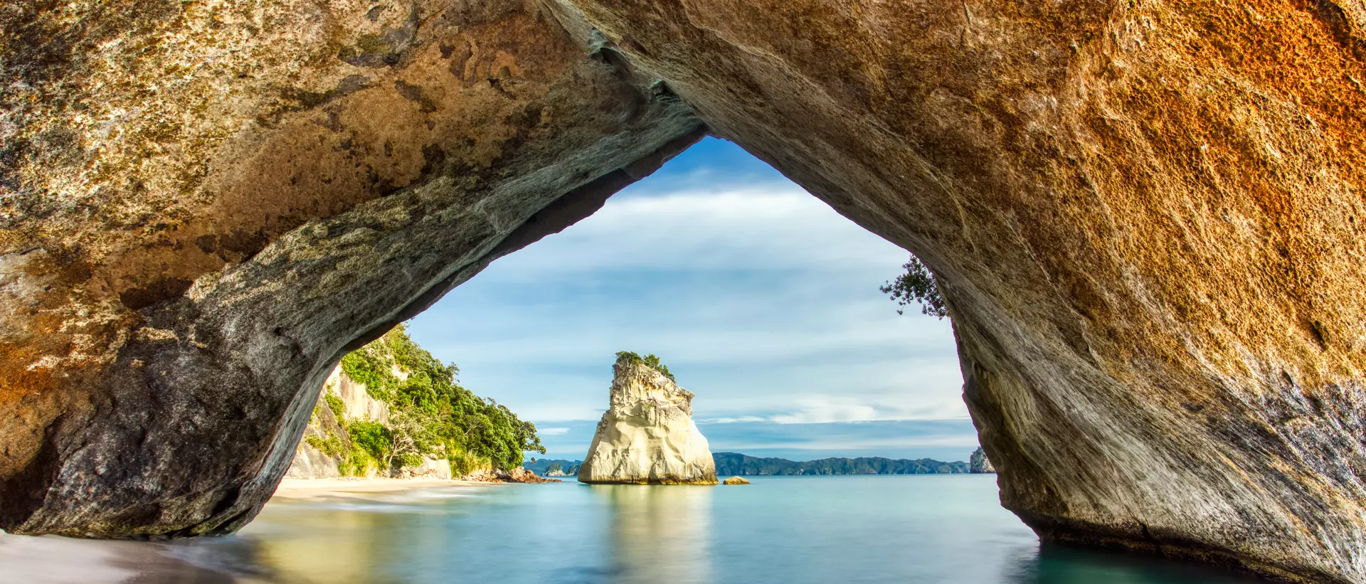Cathedral Cove on Coromandel Peninsula at Sunrise, New Zealand