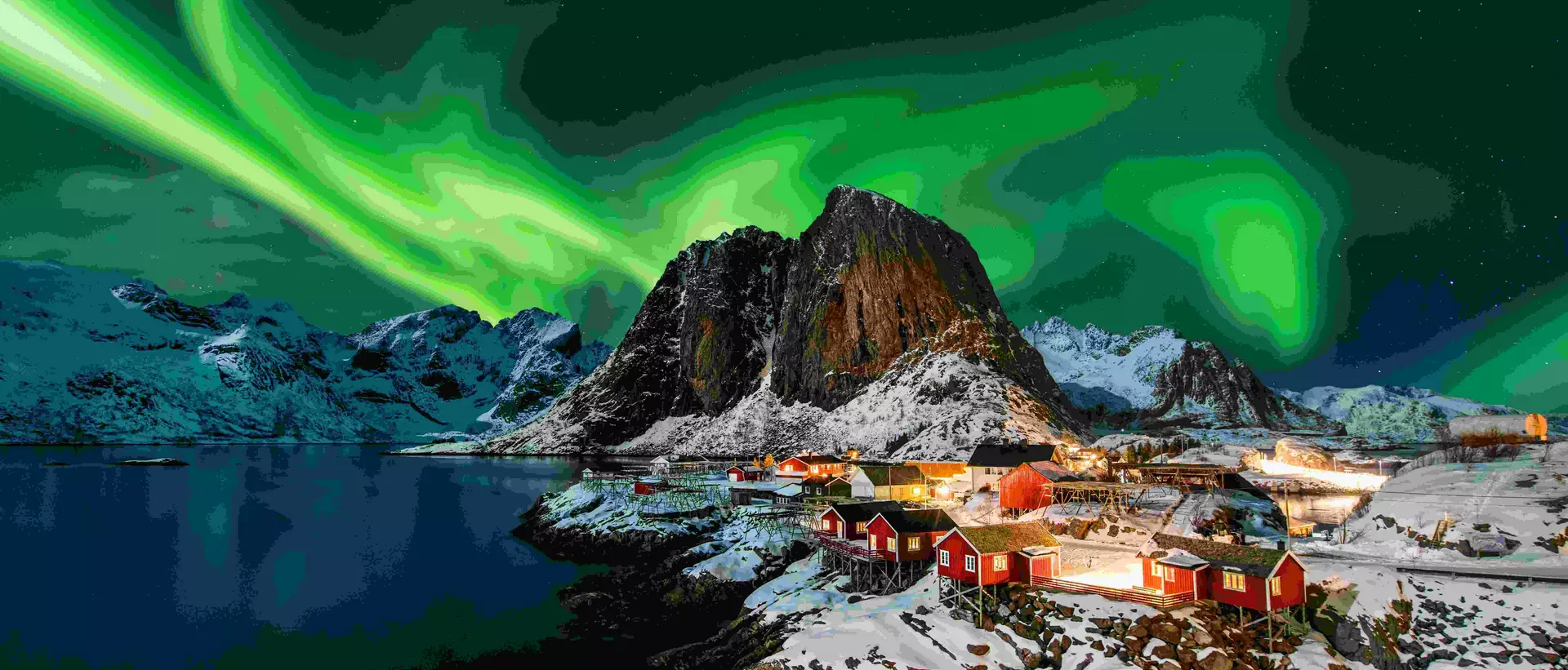 Aurora borealis over Hamnoy in Norway.