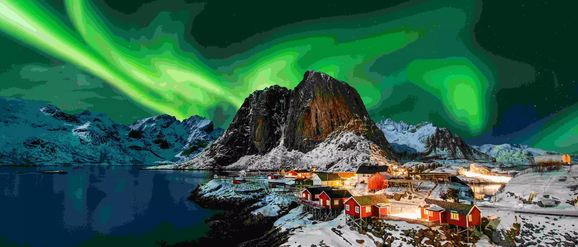 Aurora borealis over Hamnoy in Norway.