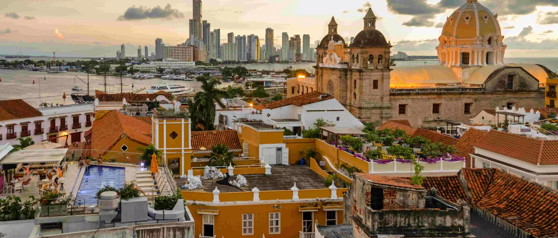 Cartagena, Colombia skyline at sunset