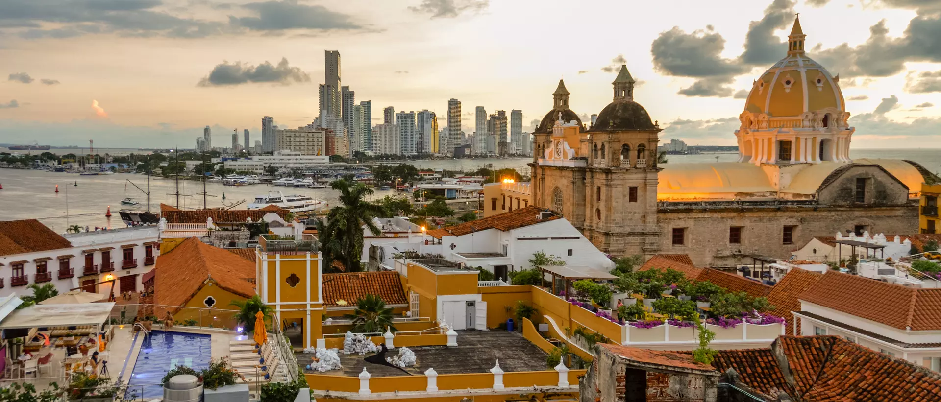 Cartagena, Colombia skyline at sunset