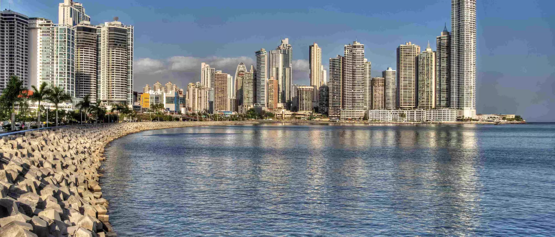 Panama City skyline and the Panama Bay.