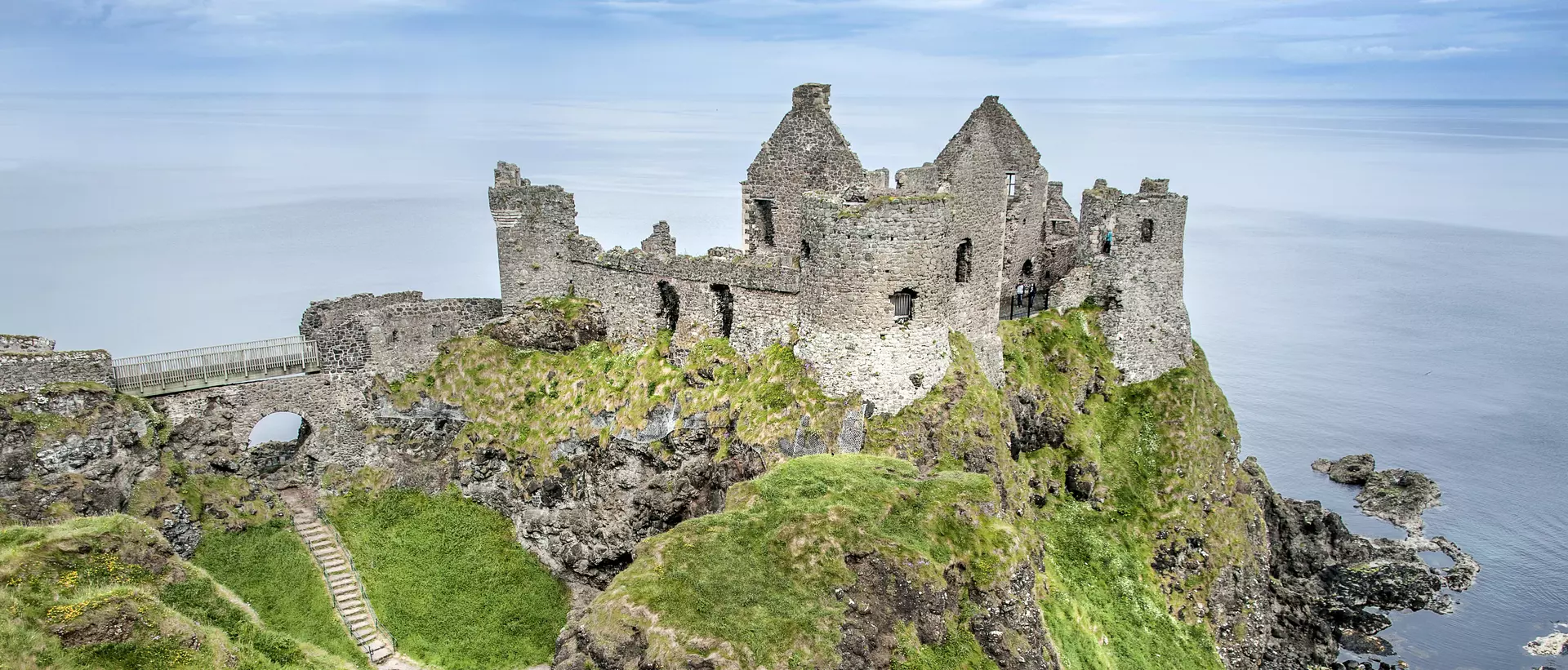 The famous old beautiful ruin of Dunluce Castle near Portrush in Northern Ireland.