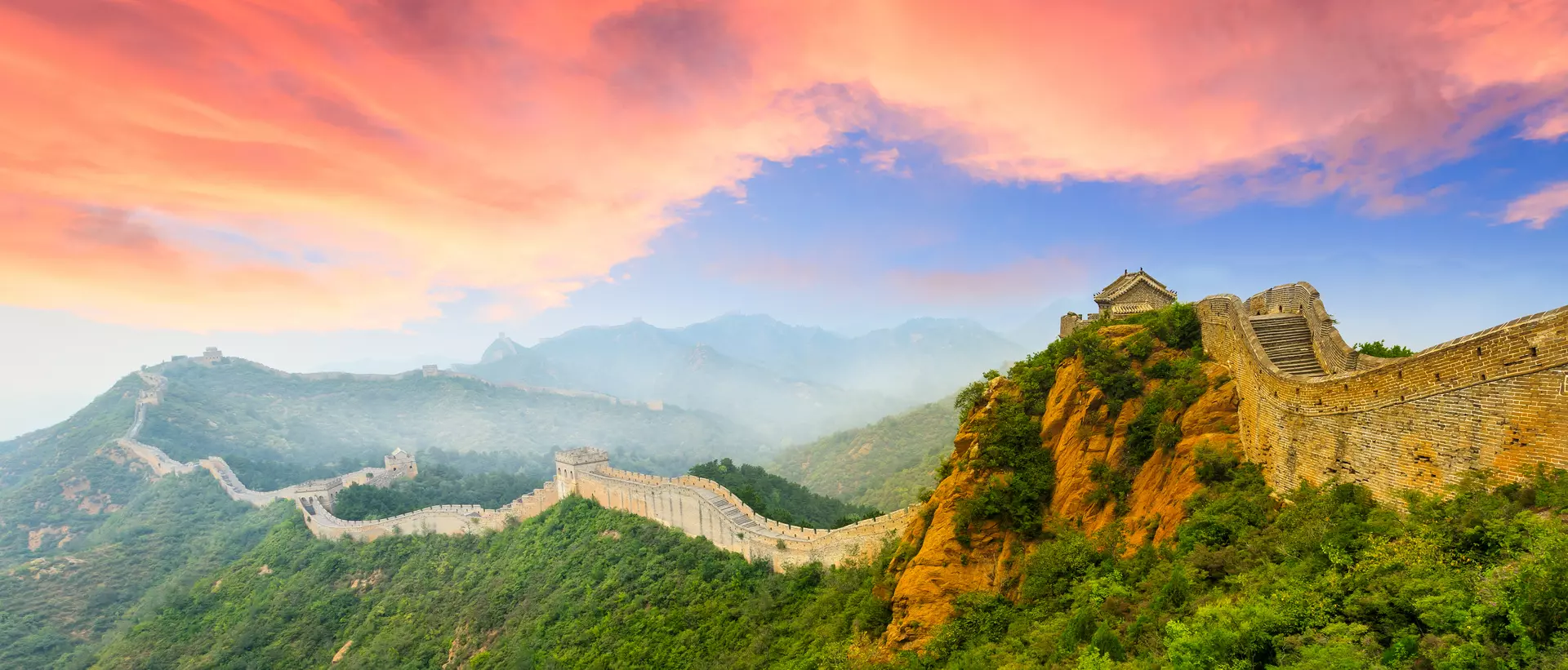 Great Wall of China at the jinshanling section,sunset landscape