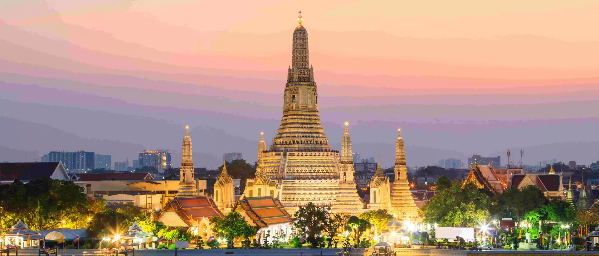 Wat Arun Temple at sunset in Bangkok Thailand. 