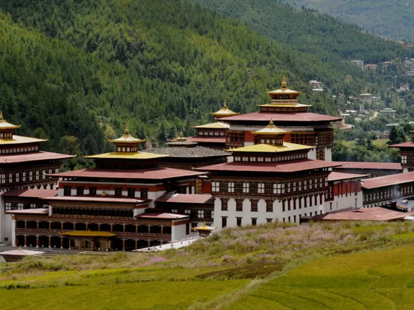 View of Tashichoedzong - The 17th century fortress-monastery and a  great photo opportunity while on your Bhutan vacation.